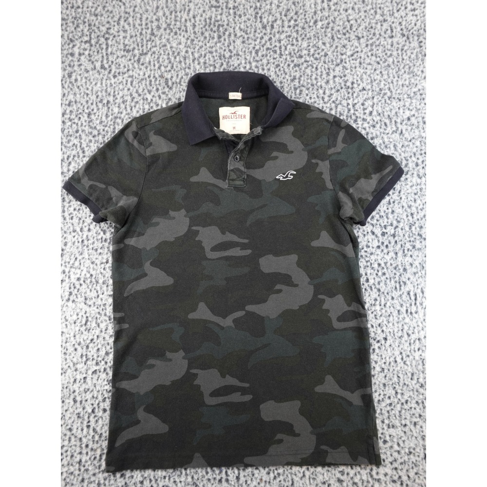 Hollister Polo Shirt Mens M Green Camo Good Stretch Pique Short Sleeve Logo